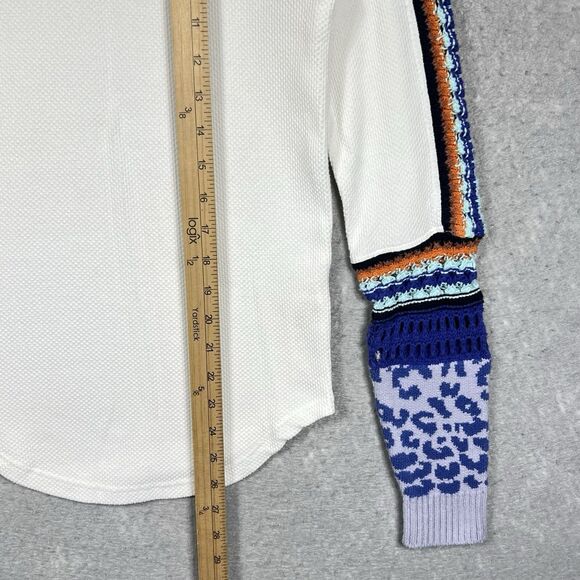 Free People Switch It Up Cuff Thermal Top Crochet White Women’s Large Stretchy - Picture 5 of 13